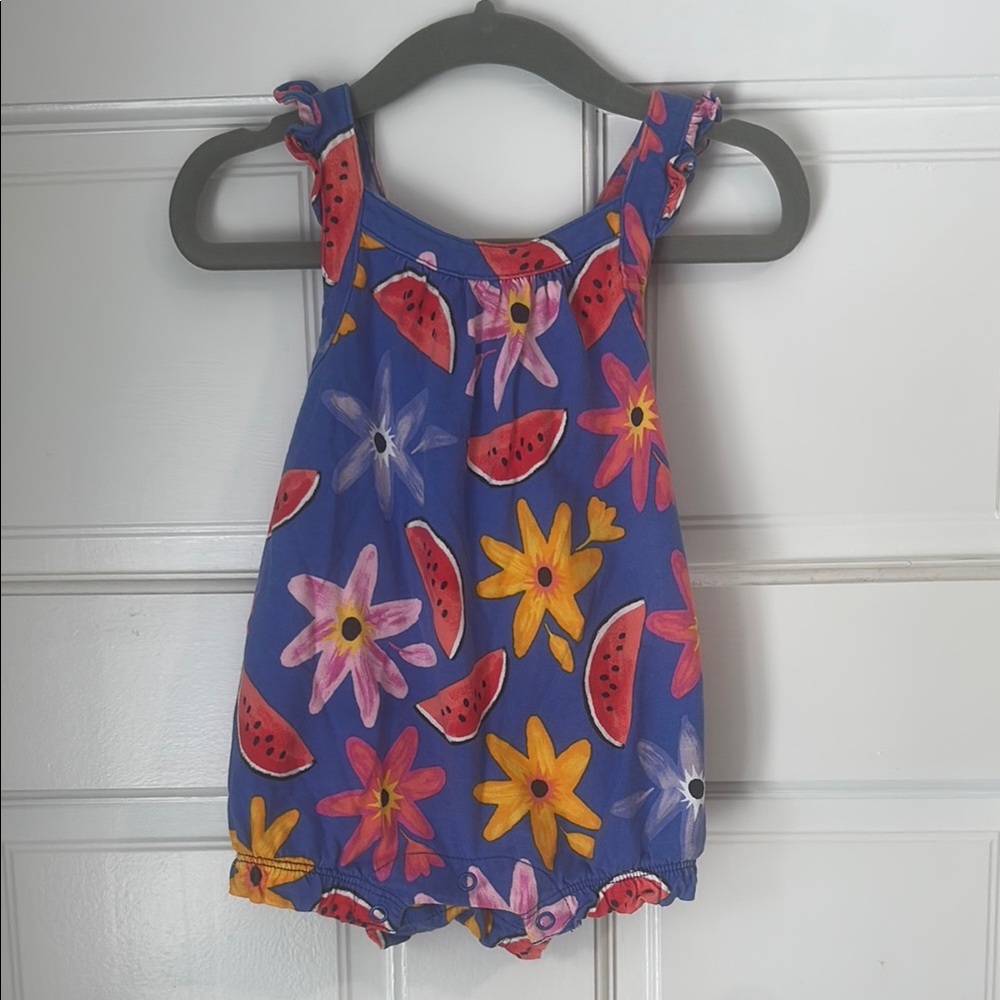 Tea Collection Blue Floral and Watermelon Baby Romper